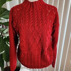 Russ Sport Company Vintage Red Wool Cable Sweater Size Large